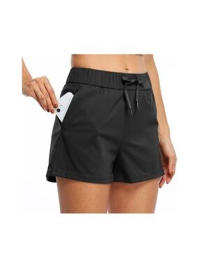 Women’s Black Athletic Drawstring Shorts with Side Pockets